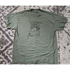 Star Wars Grogu Baby Yoda Olive Green Graphic T-Shirt L